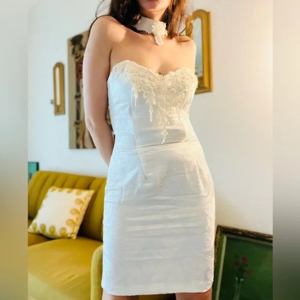Vintage RARE FIND 1980's Ivory Collared Wedding Dress Size M ⛪️ ⭐️🩷